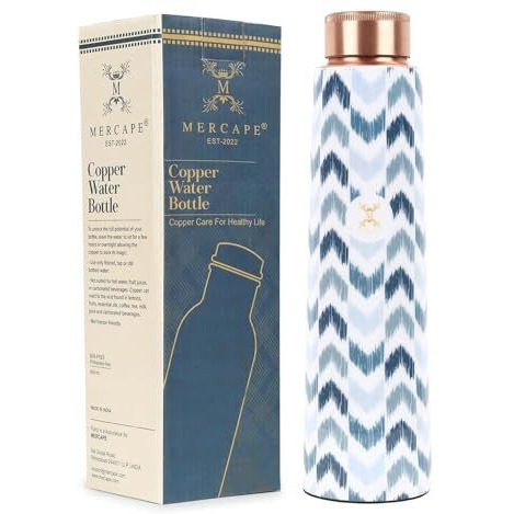 Mercape - Zigzag100% Pure Joint Less Copper Bottles For Water With Leak Proof Lid | Ayurveda Bpa Free & Non Toxic | Ayurvedic Office | Gym Yoga Bottle | Bottle For Health Benefits - 900Ml