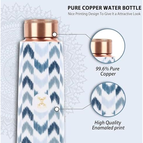 Mercape - Zigzag100% Pure Joint Less Copper Bottles For Water With Leak Proof Lid | Ayurveda Bpa Free & Non Toxic | Ayurvedic Office | Gym Yoga Bottle | Bottle For Health Benefits - 900Ml
