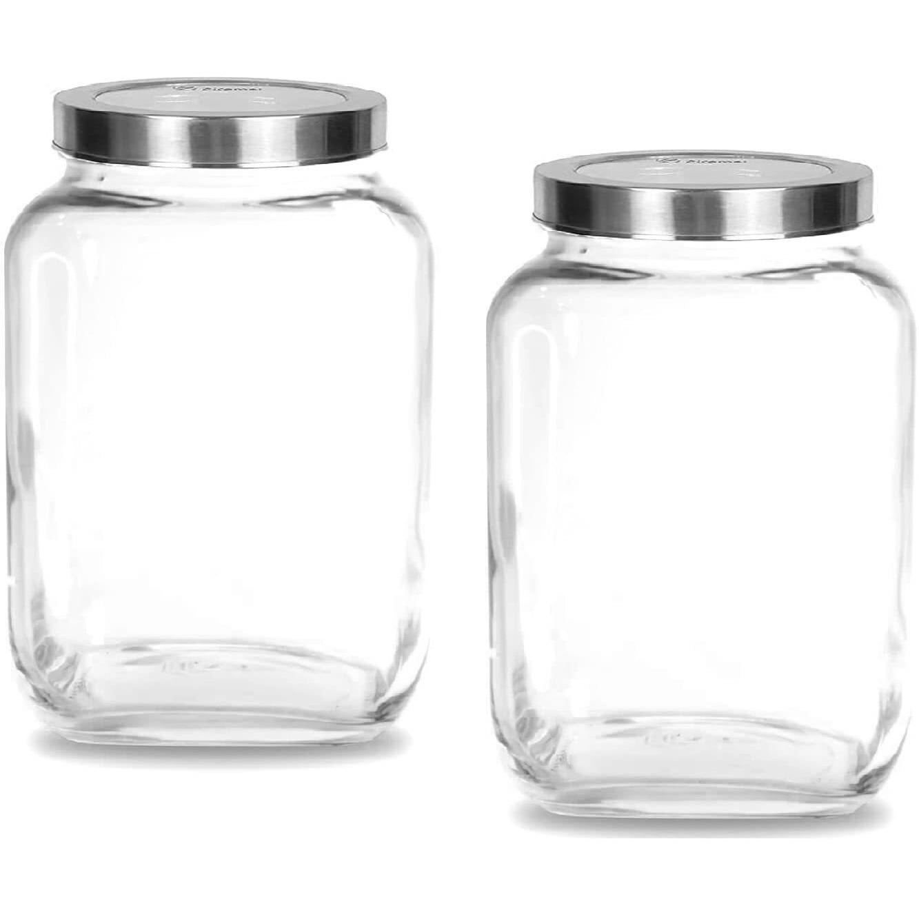 Brezzycloud Glass Cubical Square Transparent Glass Jar With Lid & Containers For Kitchen Pantry, Snacks, Masala, Jams, Pickles, Cookies, Dry Fruits, Coffee Beans Storage With Lid, 3 Ltr, Set Of 2