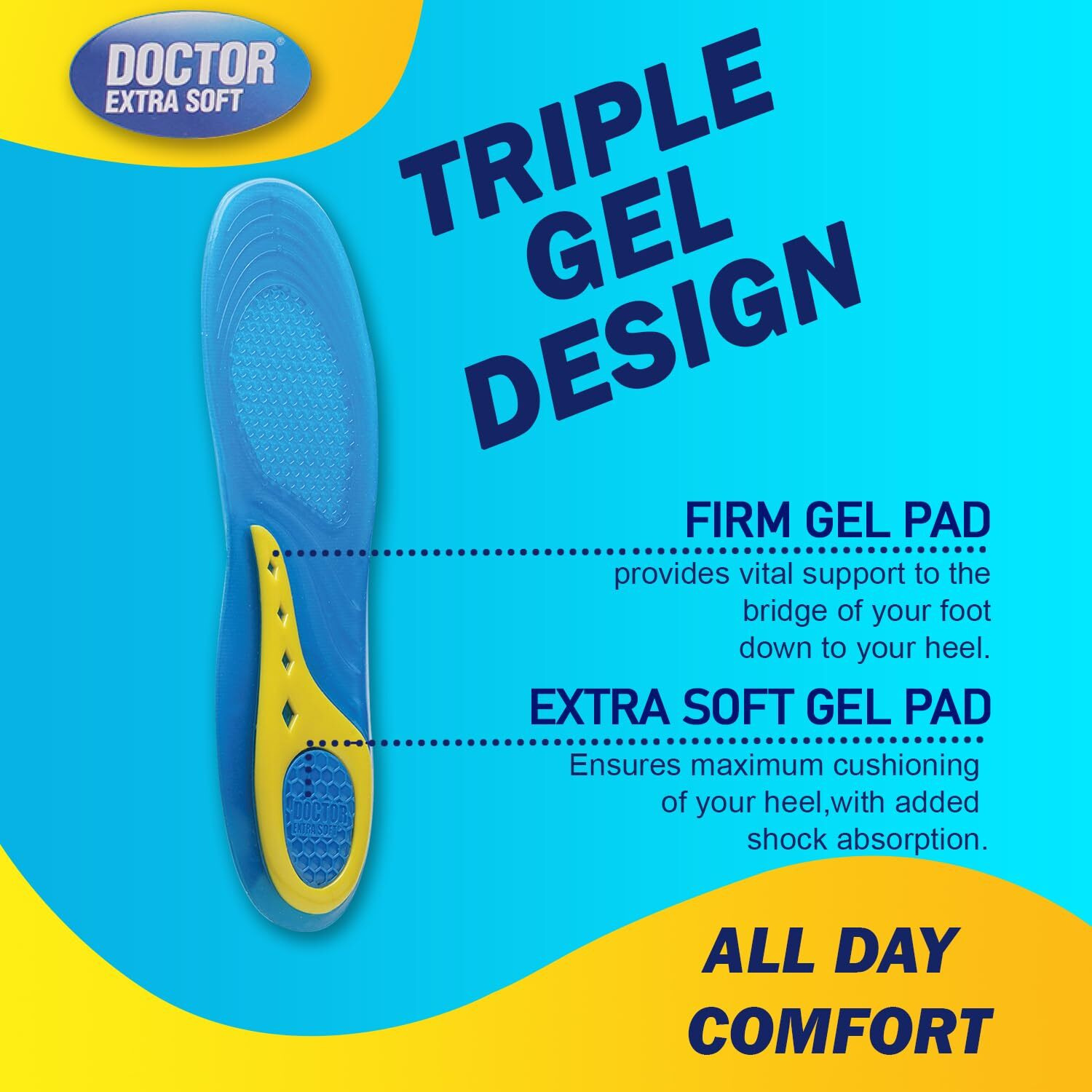 Doctor Extra Soft All Day Comfort Triple Gel Trimmable Heel Support Insoles | Orthotic & Plantar Fasciitis | Breathable Heavy Duty Shock Absorption Cushion Sports Shoe Inserts For Men's Size 7-12 Uk