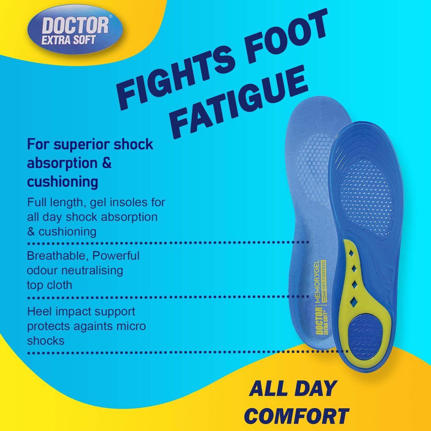 Doctor Extra Soft All Day Comfort Triple Gel Trimmable Heel Support Insoles | Orthotic & Plantar Fasciitis | Breathable Heavy Duty Shock Absorption Cushion Sports Shoe Inserts For Men's Size 7-12 Uk