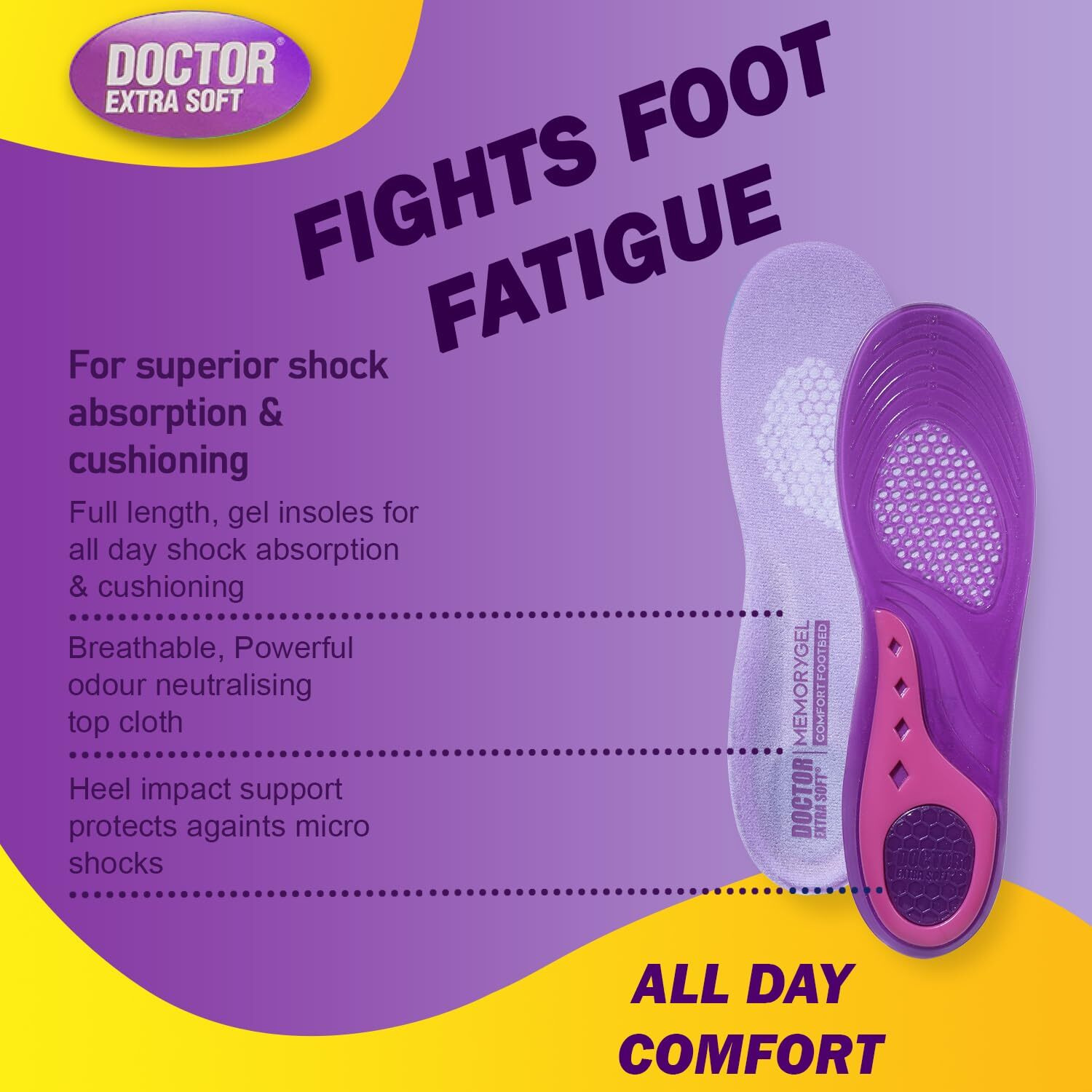 Doctor Extra Soft All Day Comfort Triple Gel Trimmable Heel Support Insoles| Orthotic & Plantar Fasciitis| Breathable Heavy Duty Shock Absorption Cushion Sports Shoe Inserts For Women's Size 4-10 Uk