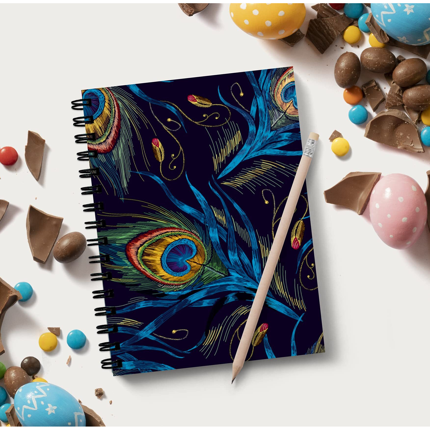 Vprint Quality Unruled Diary Notebook Drawing Pad Planner A5 Size,100 GSM 160 Pages(Blue Peacock Feather)
