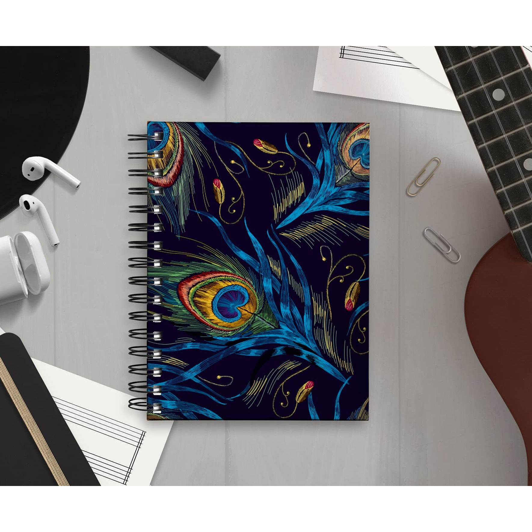 Vprint Quality Unruled Diary Notebook Drawing Pad Planner A5 Size,100 GSM 160 Pages(Blue Peacock Feather)