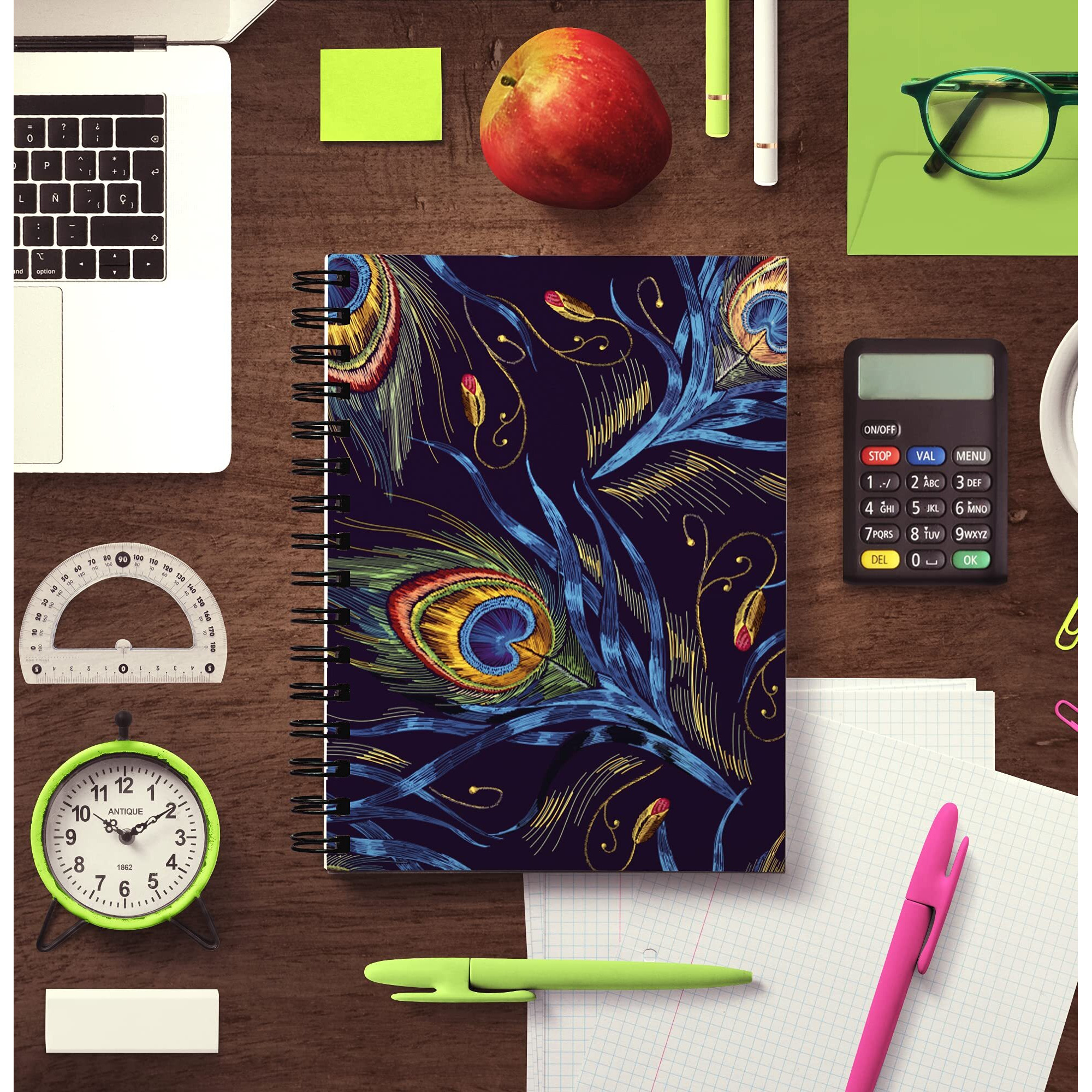 Vprint Quality Unruled Diary Notebook Drawing Pad Planner A5 Size,100 GSM 160 Pages(Blue Peacock Feather)