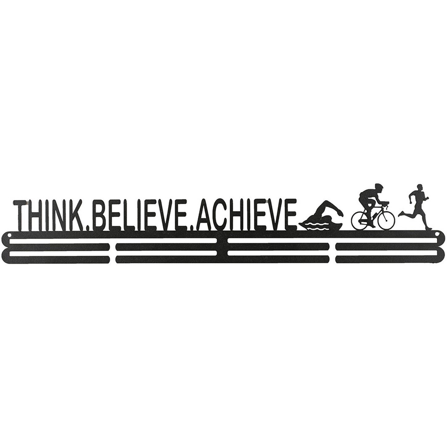 RUNWYND Think Believe Achieve Medal Hanger - Black Wall Medal Holder (56 cm x 9 cm) | Wall Medal Display for 40+ Medals. Medal Stand for Cycling, Swimming, Running, Triathlon.