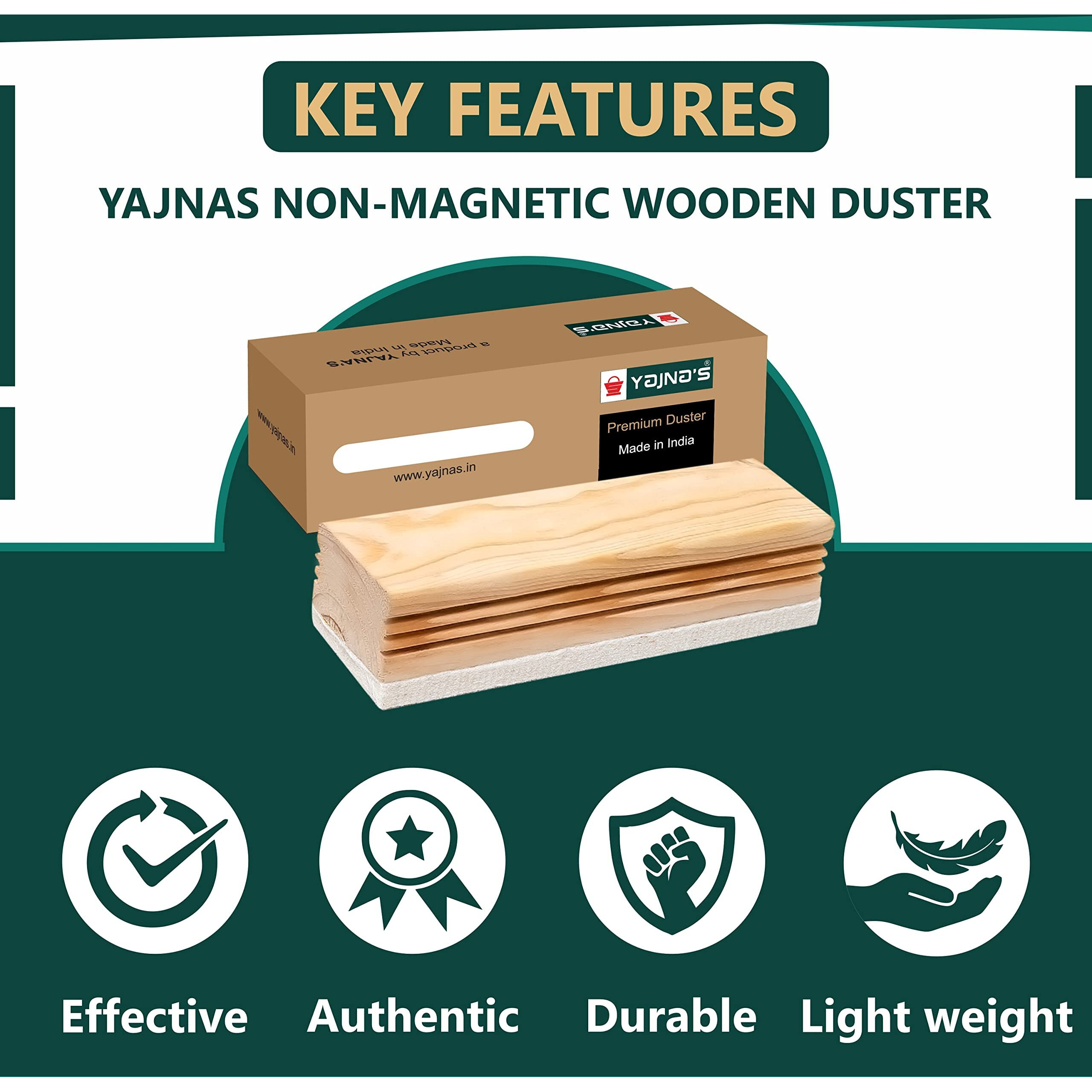 YAJNAS Premium Non Magnetic Wooden White Board Duster | Black Board Wooden Duster Whiteboard Eraser for Erasing White Board Marker and Chalk Board Writing Erasing Wooden Duster - (Pack of 5)