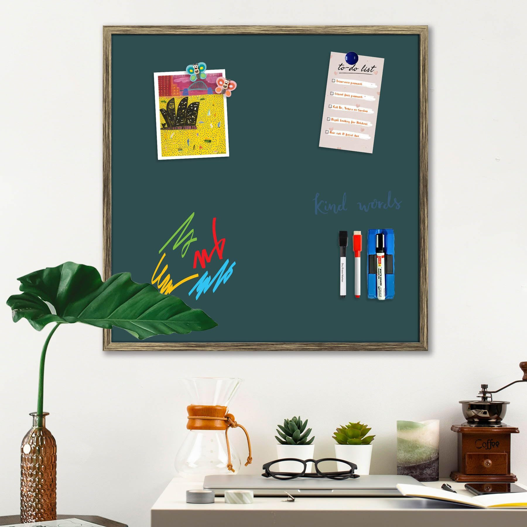 ArtzFolio Greys Family Dark Slate Gray Colour | Framed Magnetic Dry Erase White Board | Includes Sticky Notes, Magnet Buttons & Markers | Antique Golden Frame | 16 x 16 inch (41 x 41 cms)