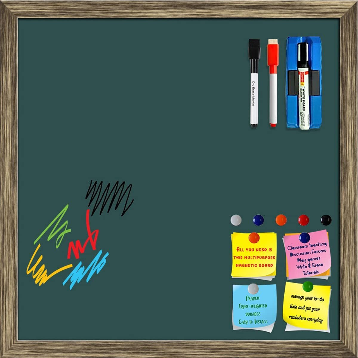 ArtzFolio Greys Family Dark Slate Gray Colour | Framed Magnetic Dry Erase White Board | Includes Sticky Notes, Magnet Buttons & Markers | Antique Golden Frame | 16 x 16 inch (41 x 41 cms)