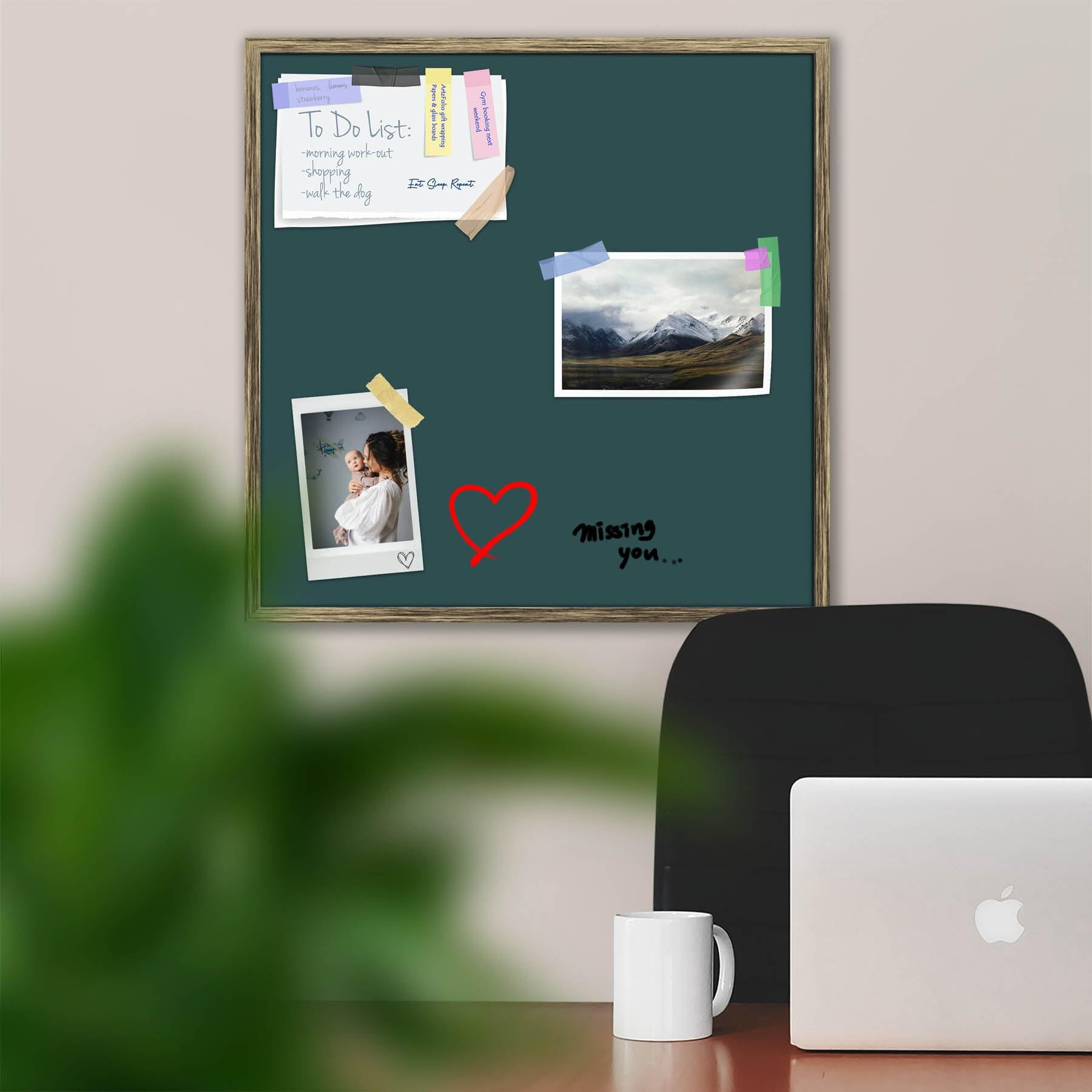 ArtzFolio Greys Family Dark Slate Gray Colour | Framed Magnetic Dry Erase White Board | Includes Sticky Notes, Magnet Buttons & Markers | Antique Golden Frame | 16 x 16 inch (41 x 41 cms)