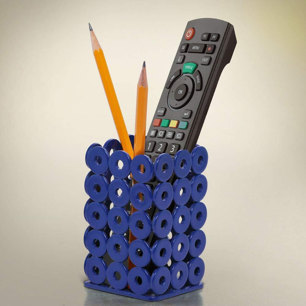 Upcycle Welded Art 'Pen/Remote/Spoon/Fork Stand' (Blue) Unique Quirky Recycled Handmade Desktop Organiser for Study Office Work Station Studios Gifting