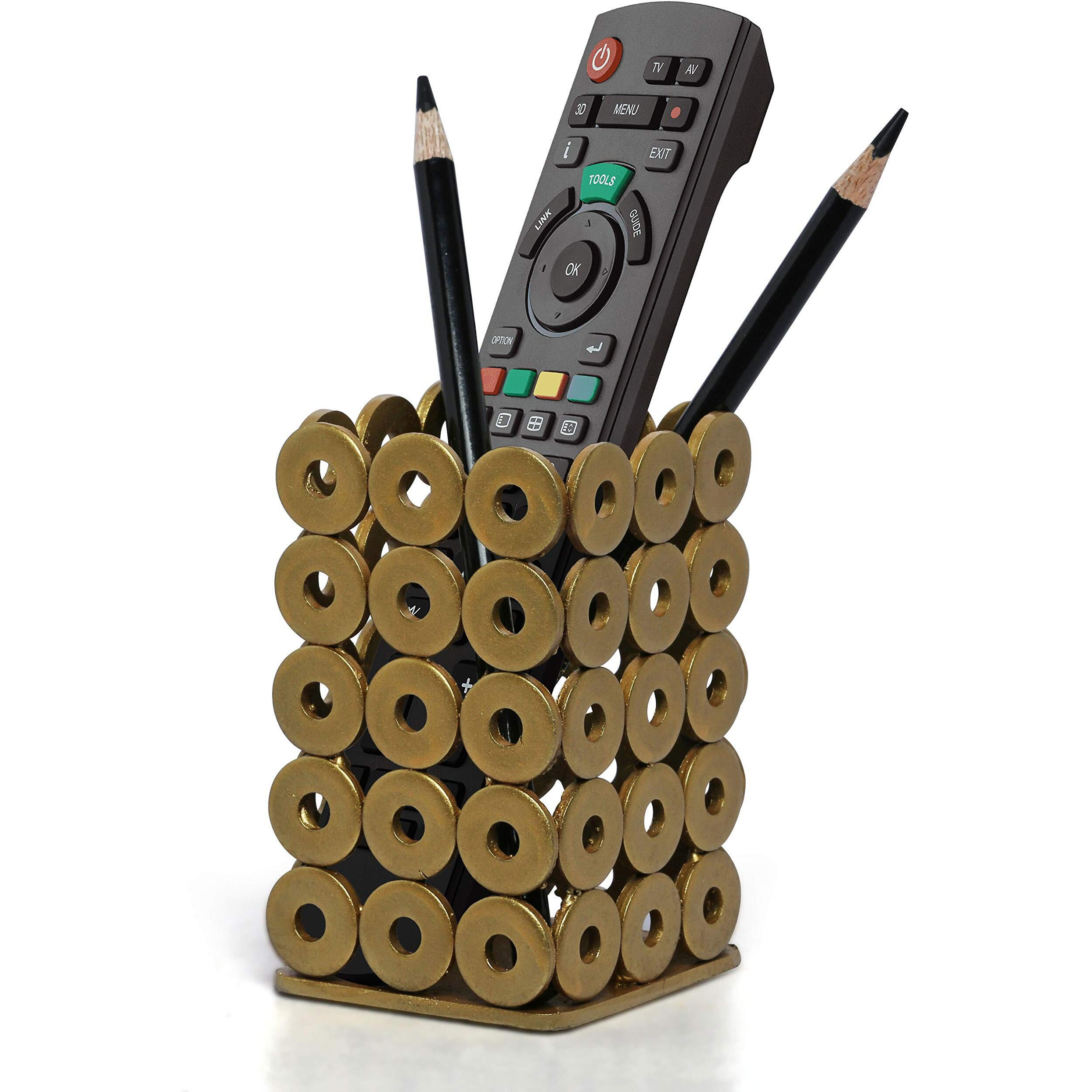 Upcycle Welded Art 'Pen/Remote/Spoon/Fork Stand' (Gold) Unique Quirky Recycled Handmade Desktop Organiser for Study Office Work Station Studios Gifting