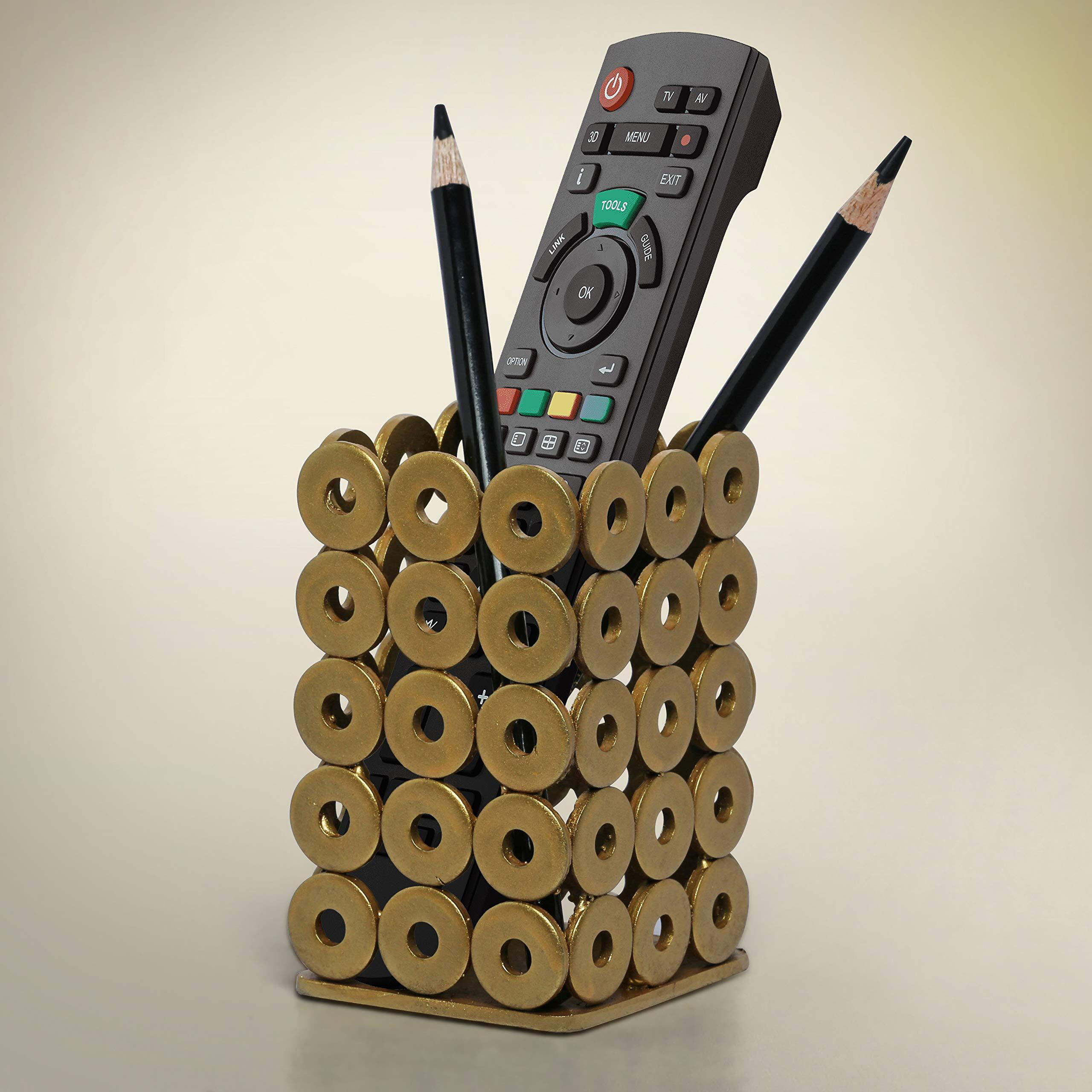 Upcycle Welded Art 'Pen/Remote/Spoon/Fork Stand' (Gold) Unique Quirky Recycled Handmade Desktop Organiser for Study Office Work Station Studios Gifting