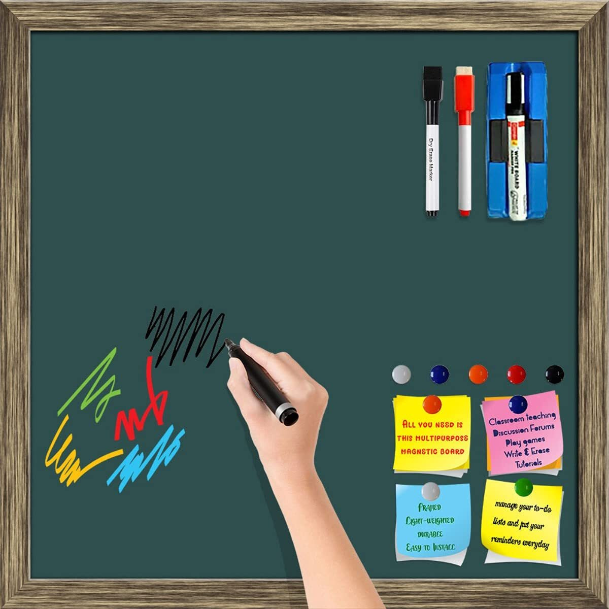 ArtzFolio Greys Family Dark Slate Gray Colour | Framed Magnetic Dry Erase White Board | Includes Sticky Notes, Magnet Buttons & Markers | Antique Golden Frame | 20 x 20 inch (51 x 51 cms)
