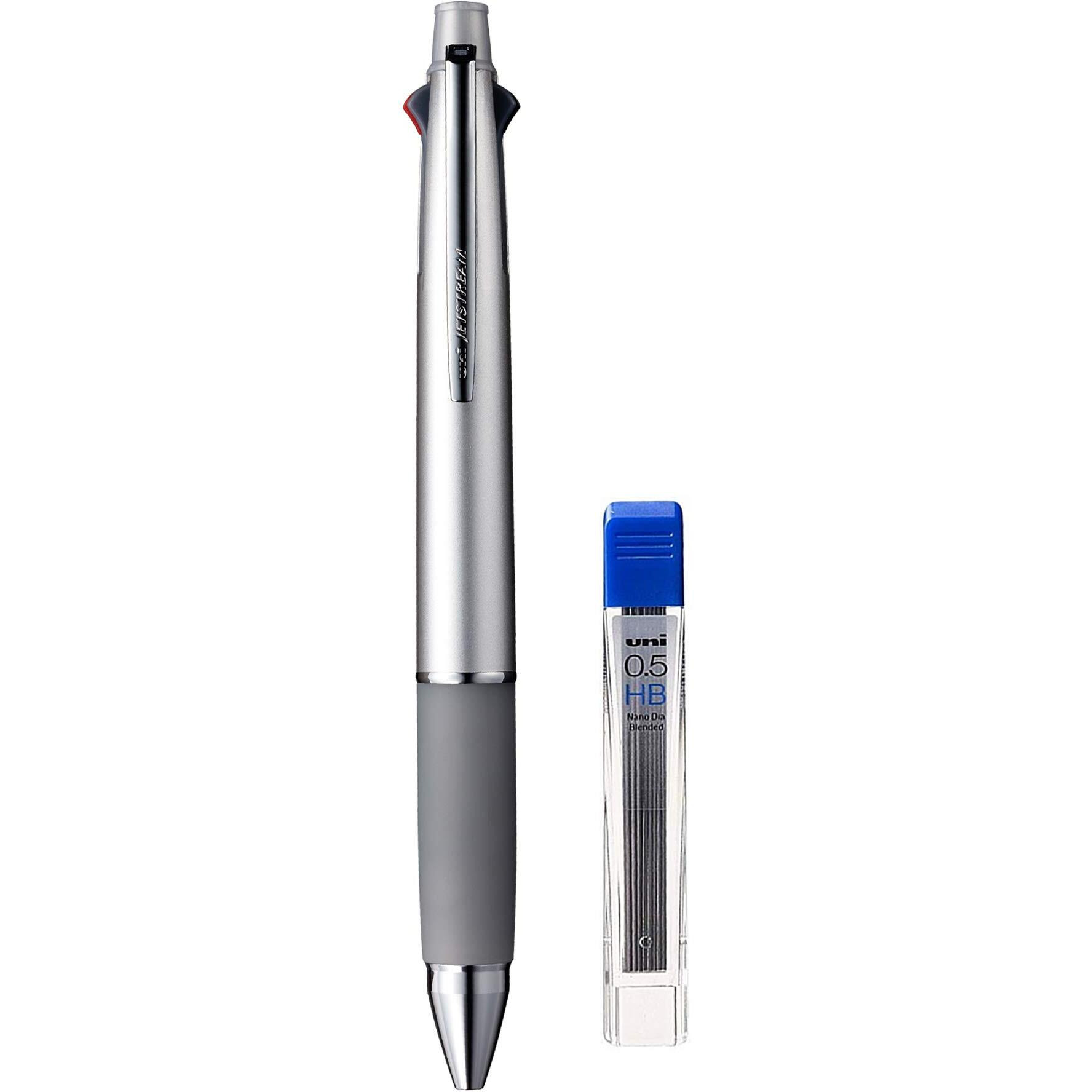 uni-ball Jetstream MSXES-1000 0.7mm 4 Color multifunctional Ball Point Pen With 0.5mm Mechanical Pencil & 0.5 HB Lead | Black, Blue, Red & Green Ink, Silver Body, Pack of 1