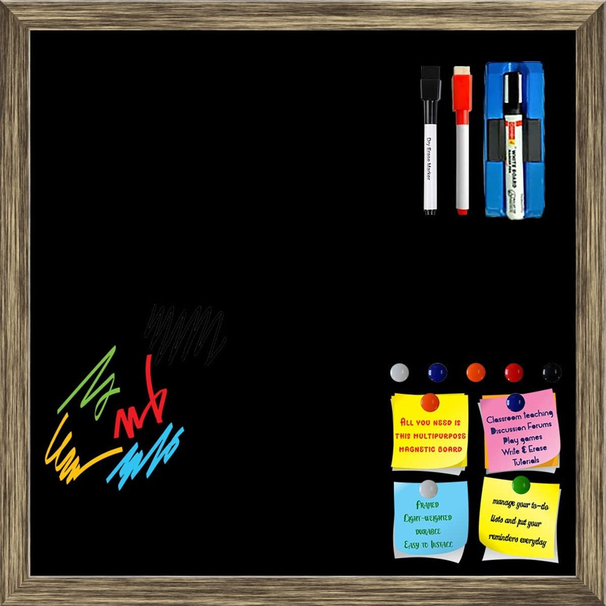 ArtzFolio Greys Family Black Colour | Framed Magnetic Dry Erase White Board | Includes Sticky Notes, Magnet Buttons & Markers | Antique Golden Frame | 16 x 16 inch (41 x 41 cms)