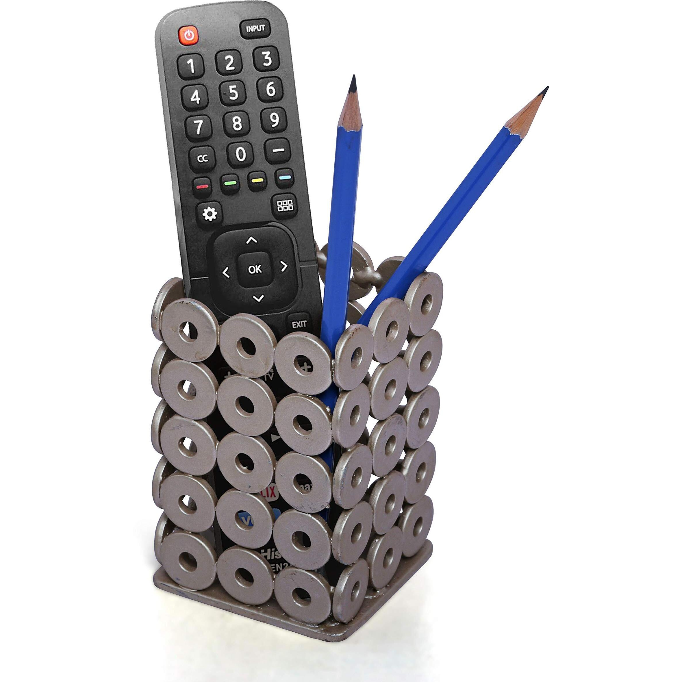 Upcycle Welded Art 'Pen/Remote/Spoon/Fork Stand' (Metallic Silver) Unique Quirky Recycled Handmade Desktop Organiser for Study Office Work Station Studios Gifting