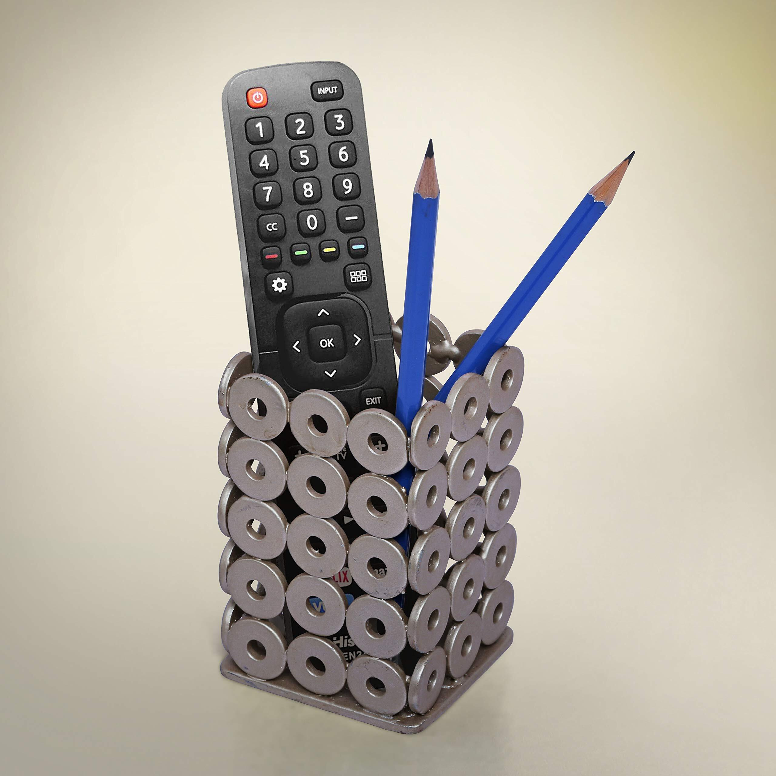 Upcycle Welded Art 'Pen/Remote/Spoon/Fork Stand' (Metallic Silver) Unique Quirky Recycled Handmade Desktop Organiser for Study Office Work Station Studios Gifting