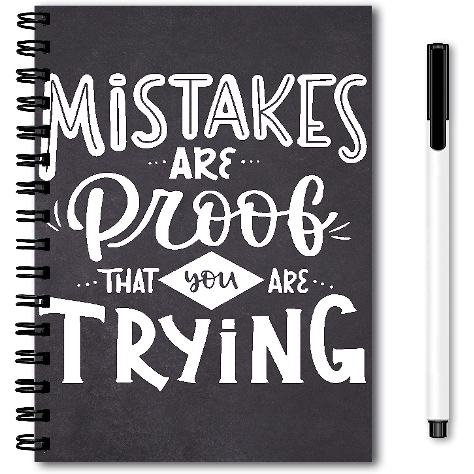 VPRINT QUALITY Mistakes Are Proof Reusable Notebooks with Whiteboard Marker (300 GSM - 60 Pages - A5 Size) Diaries For Gifts Erasable Notebook With Durable Cover