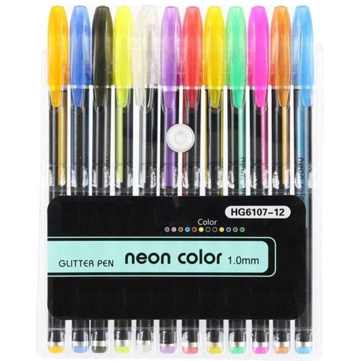 SCHUBERT 12 Pcs Glitter Color Gel Pen Set, Neon Pens Set Good Gift For Coloring Kids Sketching Painting Drawing (12 Shades)