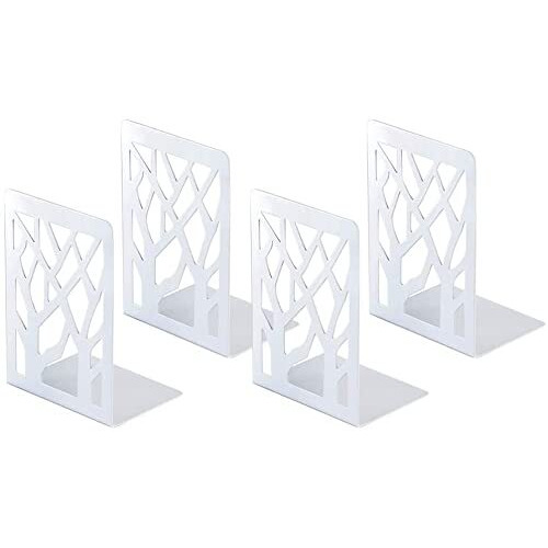 Snazzy Metal Bookend Book Ends for Shelves, Bookends for Office, Book Ends for Heavy Books, Book Shelf Holder Stand Home Decorative Metal Bookend Supports, Book Stoppers, White(4 Pairs) (Set of 4)