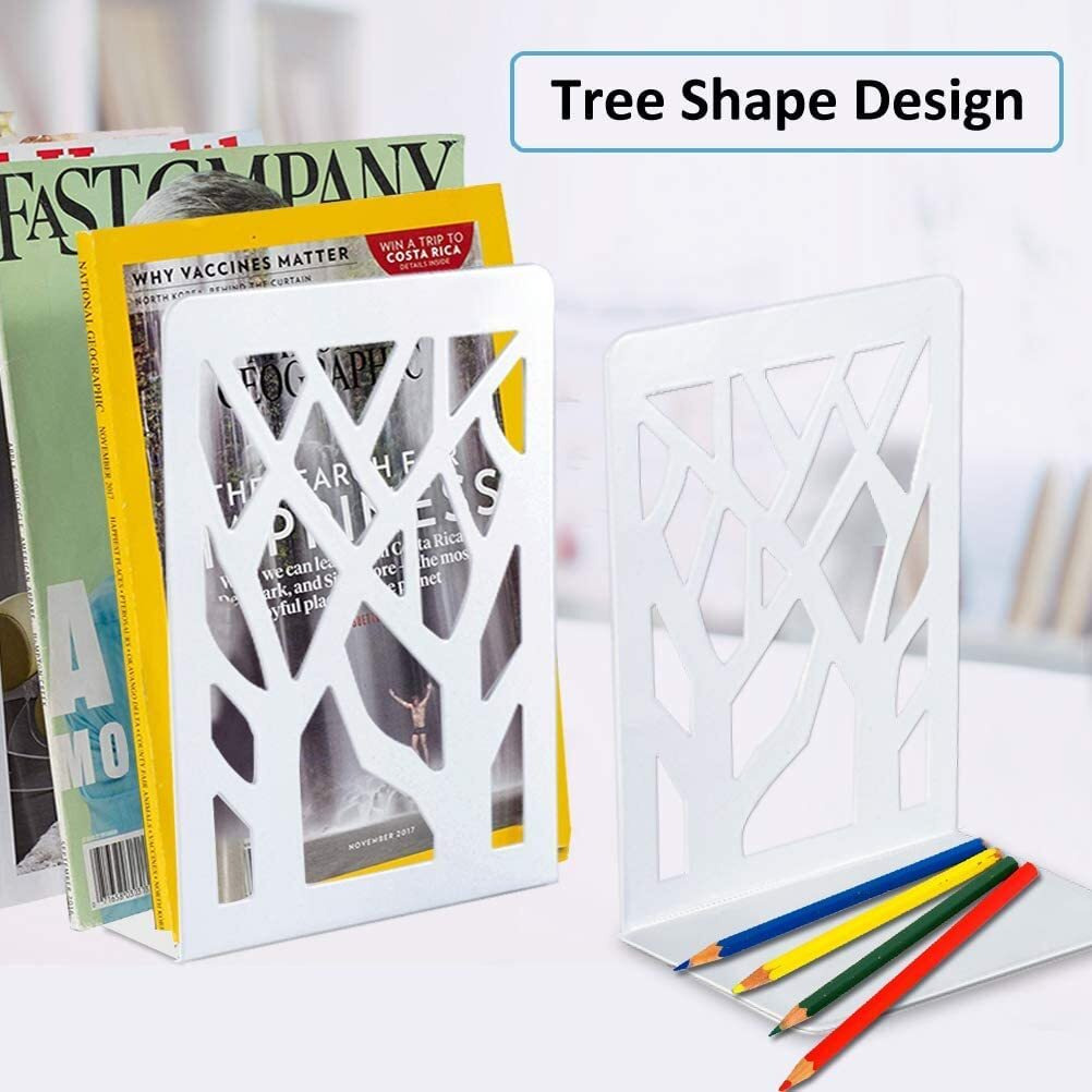 Snazzy Metal Bookend Book Ends for Shelves, Bookends for Office, Book Ends for Heavy Books, Book Shelf Holder Stand Home Decorative Metal Bookend Supports, Book Stoppers, White(4 Pairs) (Set of 4)