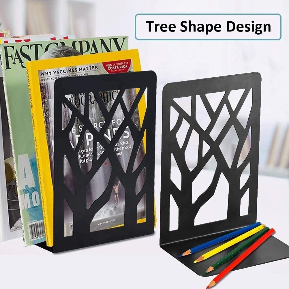 Zeinwap Metal Non-Slip Bookend Bracket Heavy Book End Office Book Stopper Desk Organizer Book Holder Bookends Office Accessories (Black, 2 Pcs)