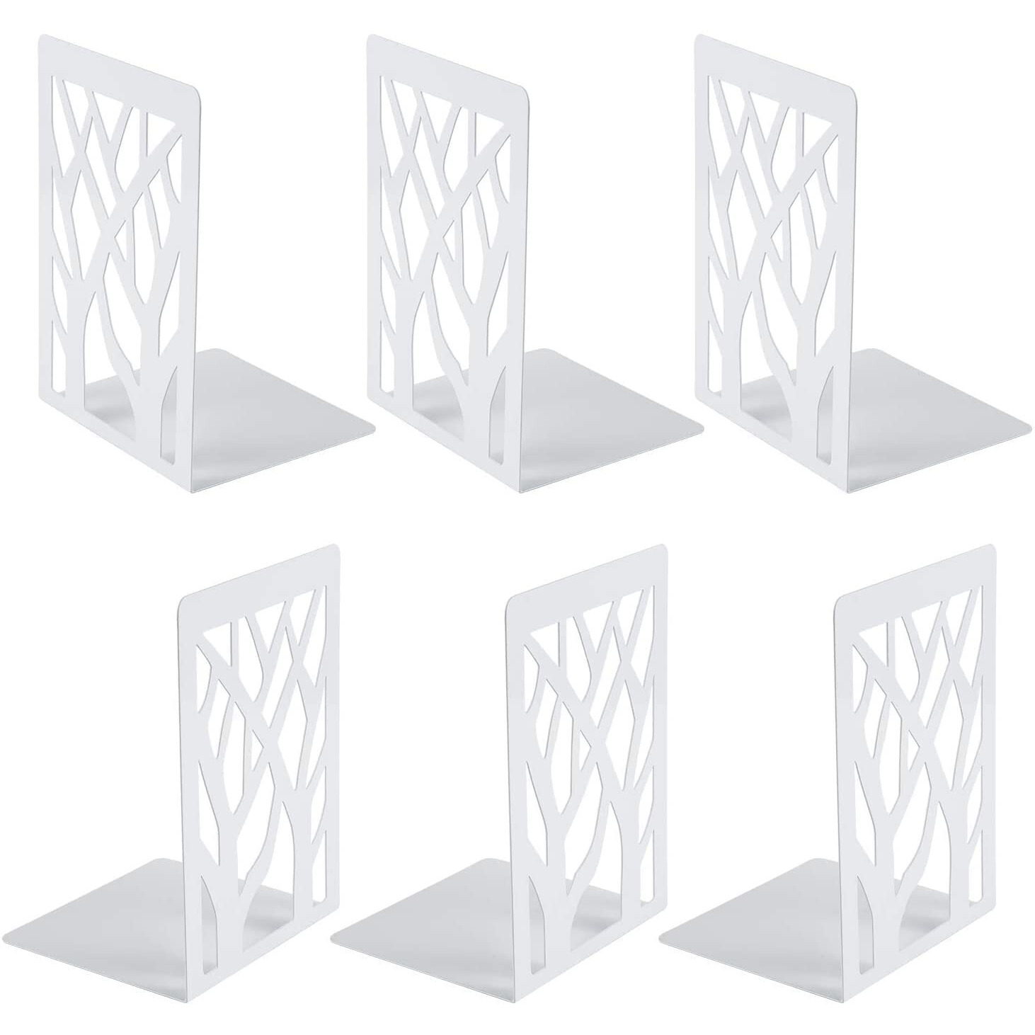 Snazzy Metal Bookend Book Ends for Shelves, Bookends for Office, Book Ends for Heavy Books, Book Shelf Holder Stand Home Decorative Metal Bookend Supports, Book Stoppers, White(3 Pairs) (Set of 6)