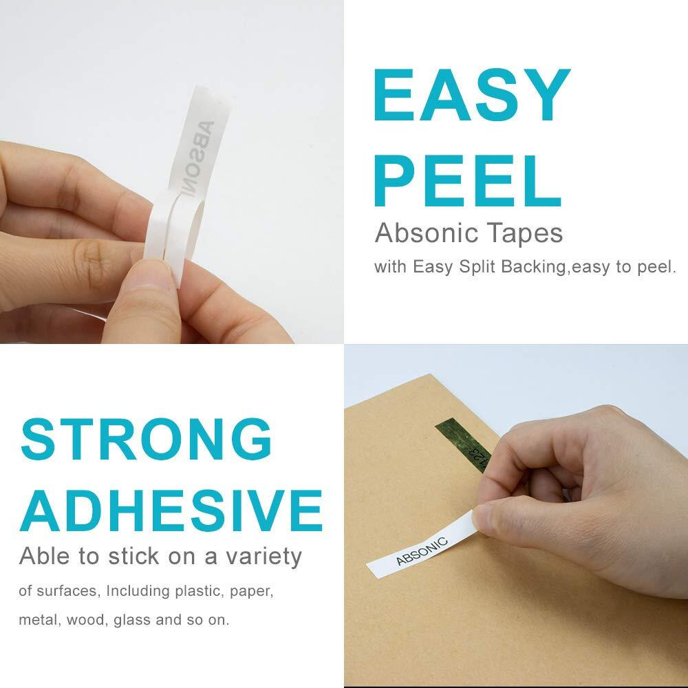 Absonic Compatible Label Tape Replacement for Tze-211 Tze 211 Tz-211 Tze 211 Tz 6mm 0.23" Laminated Black on White Label Maker Tape for PT-D210 PT-H110 PT-D400 PT-D400AD, 1/4" x 26.2', 4-Pack