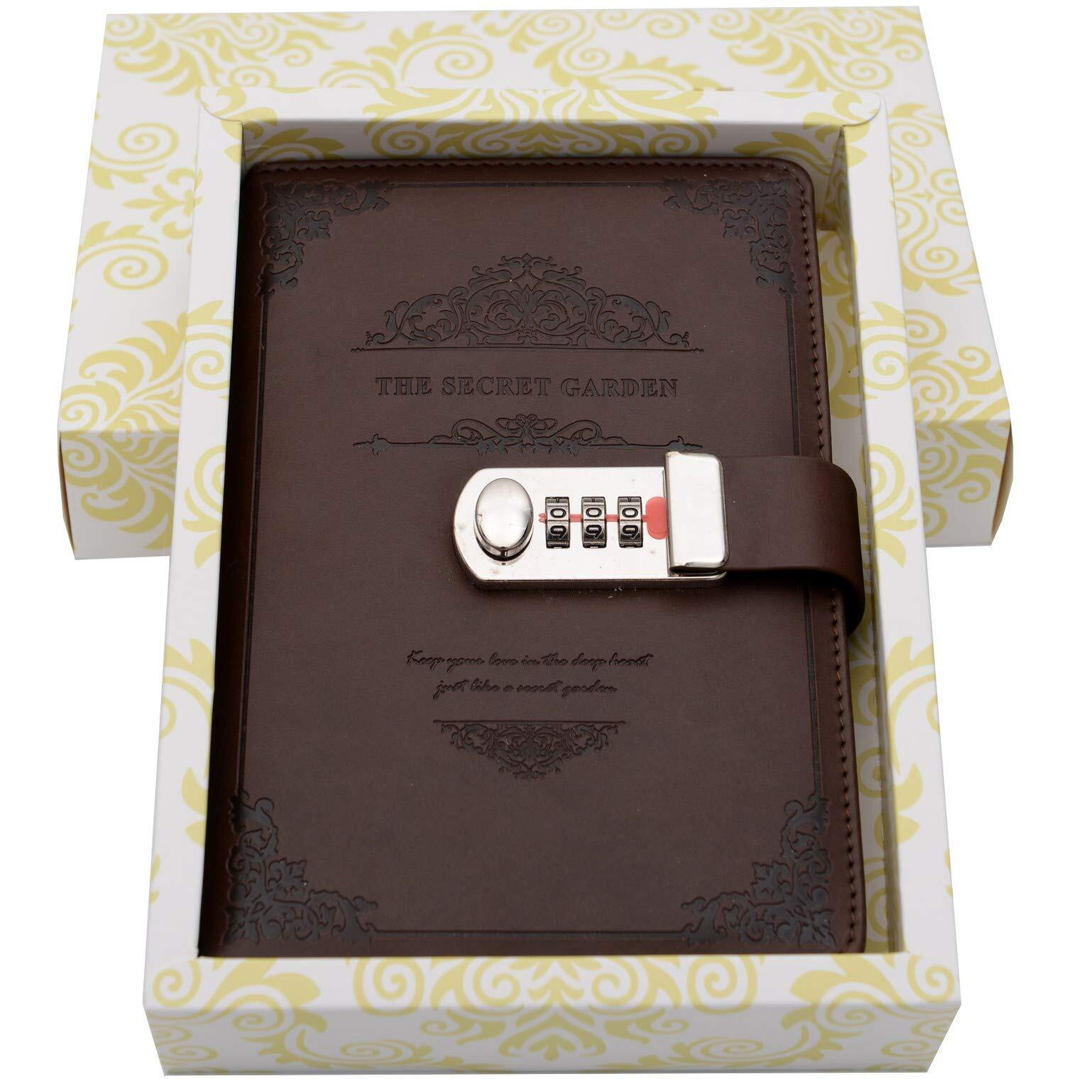 Lifestyle-You Notebook with Number Combination Lock Diary Retro Password Diaries Book Diary Journal Lockable Book. (Brown)