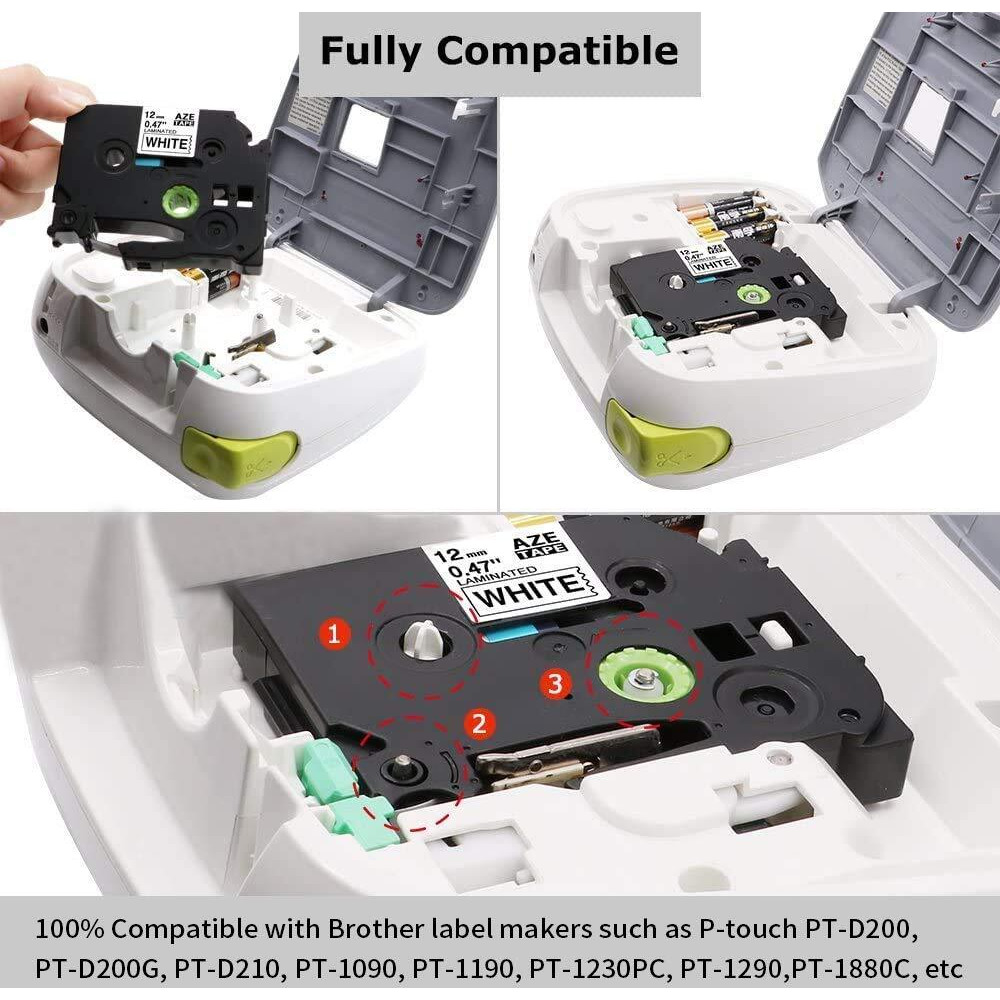 Freshworld Compatible Label Tape Replacement for Brother P-Touch TZe-231 TZ-231 12mm 0.47 Inch Laminated Label Maker Tape,for PT D210 H110 D600 1230PC 1280 P-Touch Cube,Black on White,1/2" x 26.2ft,5P