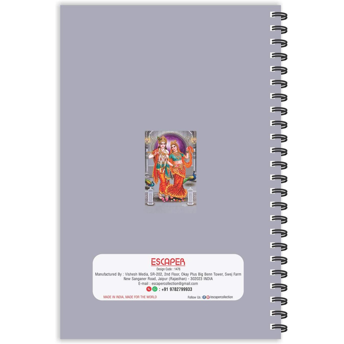 ESCAPER Radha Krishna Diary | Ruled - A5 Size - 8.5 x 5.5 inches Dairy | Devotional Diary | God Diary | Lord Krishna Diary | Diary for Office | Diary for Gift