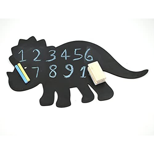 IVEI Wooden Dinosaur Shaped Black Board for Kids - Mini Black Slate Board for Kids' Learning - Chalkboard for Decoration - Kids Black Board with Chalk & Duster for Drawing & Writing (10 Chalks)