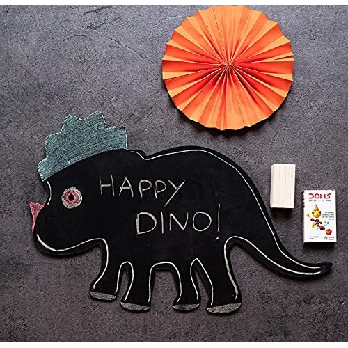 IVEI Wooden Dinosaur Shaped Black Board for Kids - Mini Black Slate Board for Kids' Learning - Chalkboard for Decoration - Kids Black Board with Chalk & Duster for Drawing & Writing (10 Chalks)