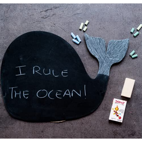 IVEI Wooden Whale Shaped Black Board for Kids - Mini Black Slate Board for Kids' Learning - Chalkboard for Decoration - Kids Black Board with Chalk & Duster for Drawing & Writing (10 Chalks)