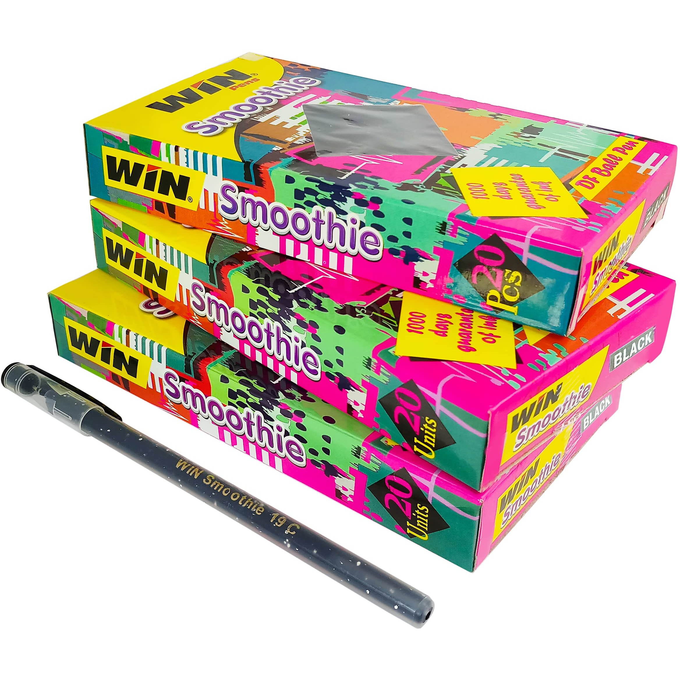 WIN Smoothie Ball Pens | 60 Black Ink Pens | Lightweight & Colourful Design | Use & Throw Pens | For One Time Use | Smooth Writing | Pens for Students | Stick Pens Set