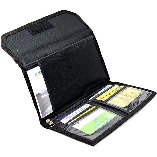 CAMPIO Plastic Book Holder Travel Organizer, Card Holder, Vehicle Documents Holder With Multi Pocket Expanding Zip Pouch (Black)