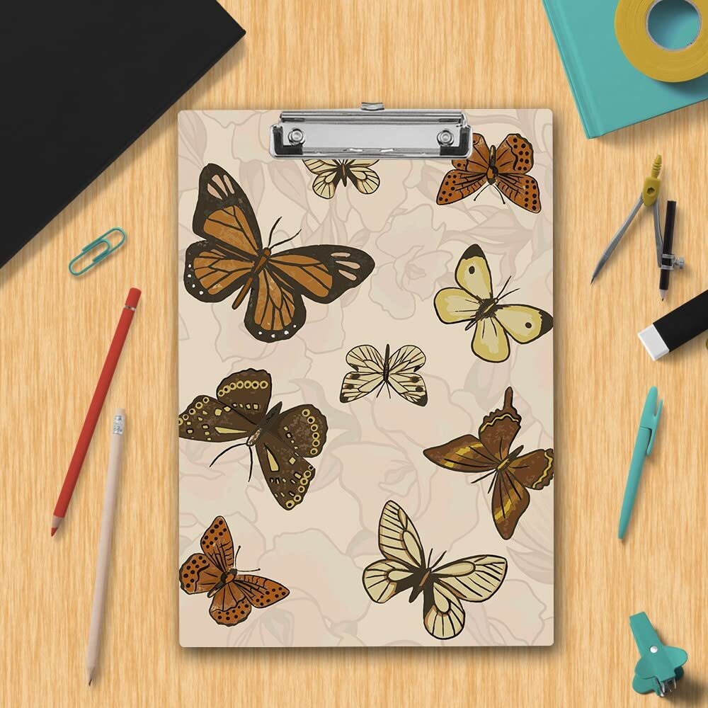 Vprint Quality Wooden Clipboard Writing Pad | Exam Board for Kids Students | Wood Exam Pad | Examination Writing Pad | Clip Board for Girls| Clip Board for Boys (Butterfly Texture)