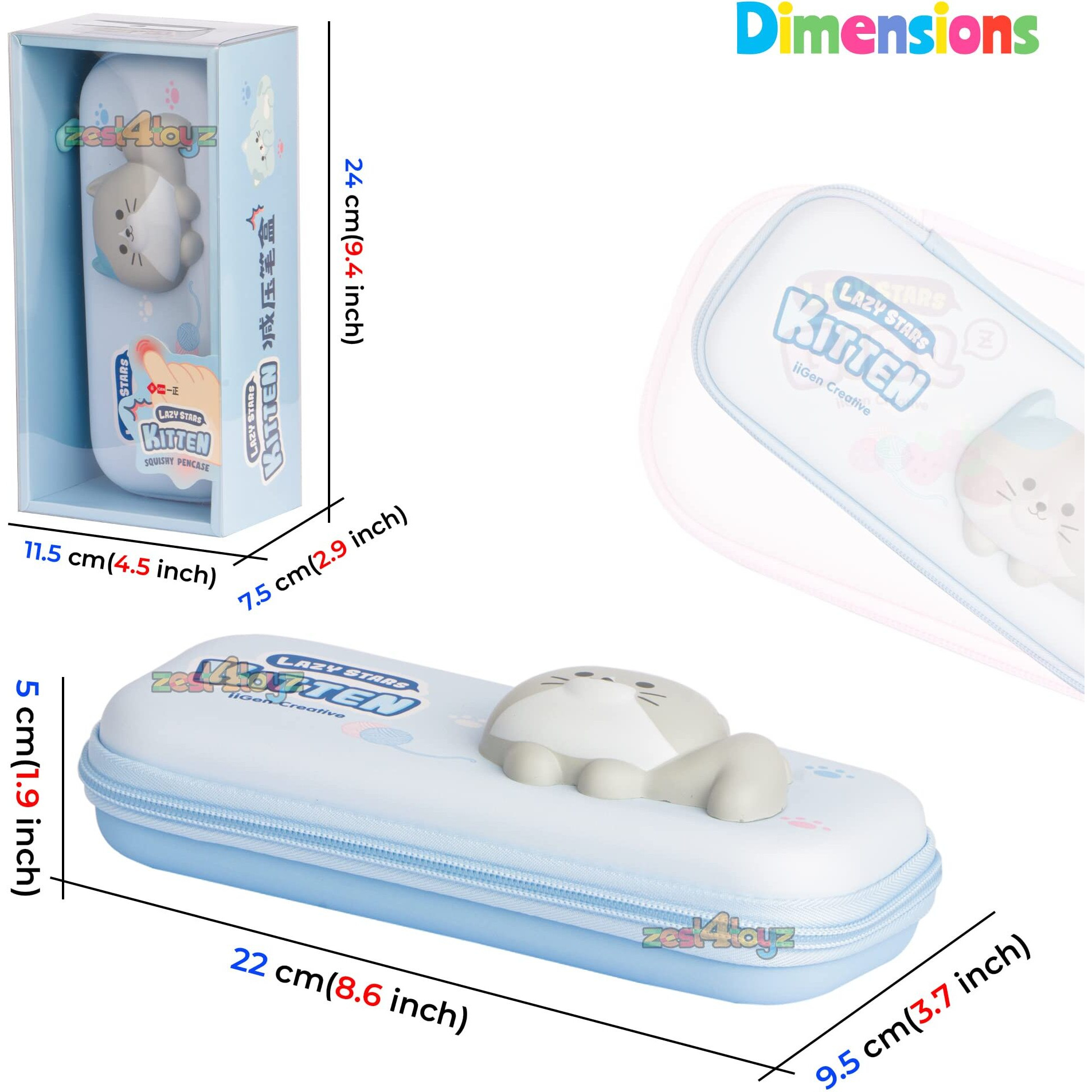 Zest 4 Toyz Pencil Case for Kids 3D Squishy Destress Pencil Box Stationary Organizer Pencil Box for Kids, Boys and Girls, Pencil Pouches for School (Pack of 1) Blue