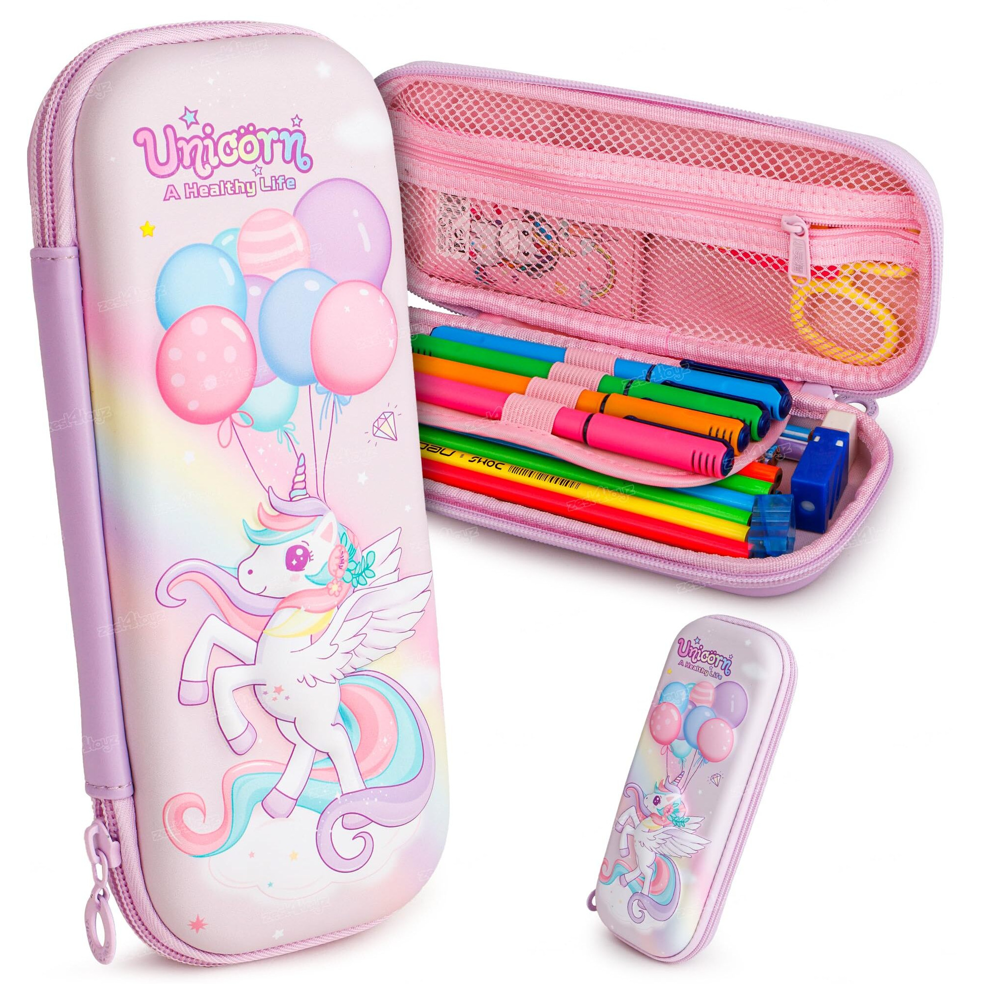 Zest 4 Toyz Pencil Case for Girls 3D Unicorn Stationery Pen Pencil Pouch for School Supplies Large Capacity Stationary Items Kit Organizers Pencil Box (Purple) Pack of 1
