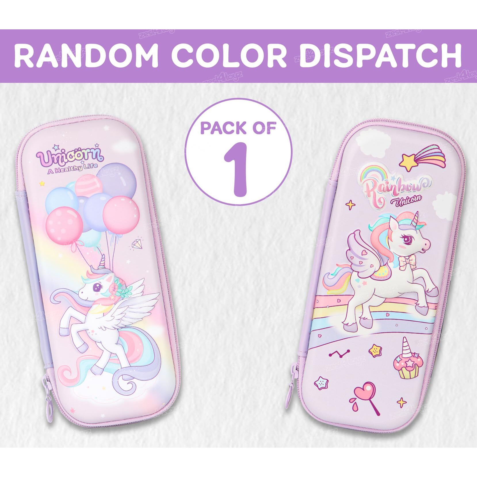 Zest 4 Toyz Pencil Case for Girls 3D Unicorn Stationery Pen Pencil Pouch for School Supplies Large Capacity Stationary Items Kit Organizers Pencil Box (Purple) Pack of 1