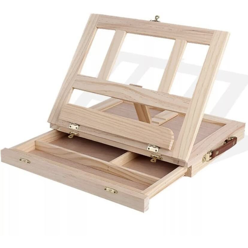 Buzz Cool Artists Portable Tabletop Wooden Sketchbox Easel with Drawer | Holds Canvases | Art Supplies for Artist | Tabletop Easel for Drawing & Sketching | Foldable, with Storage