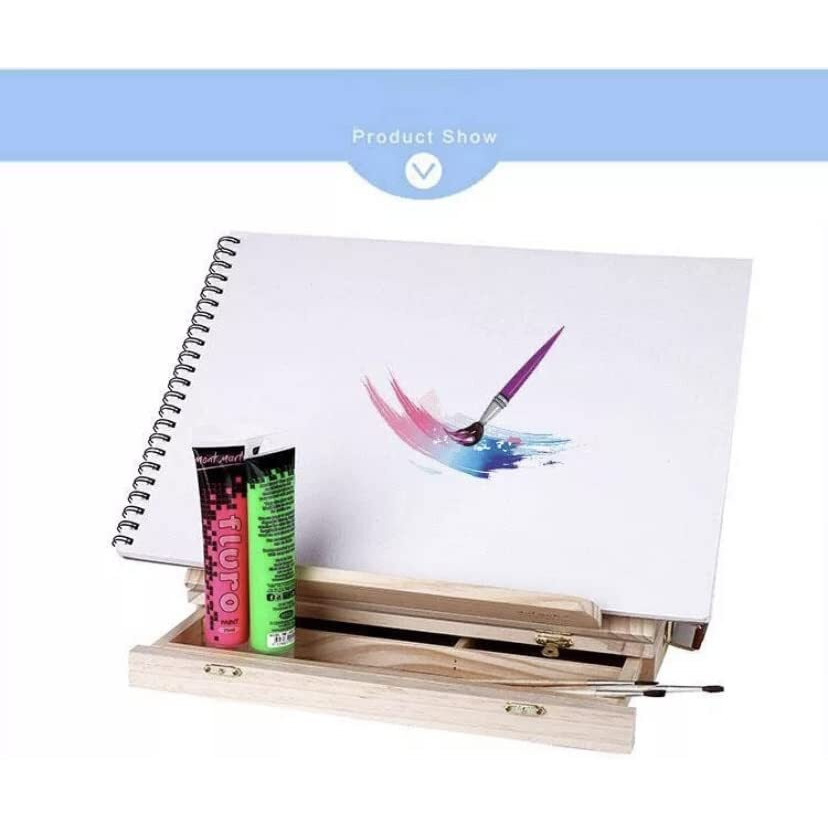 Buzz Cool Artists Portable Tabletop Wooden Sketchbox Easel with Drawer | Holds Canvases | Art Supplies for Artist | Tabletop Easel for Drawing & Sketching | Foldable, with Storage