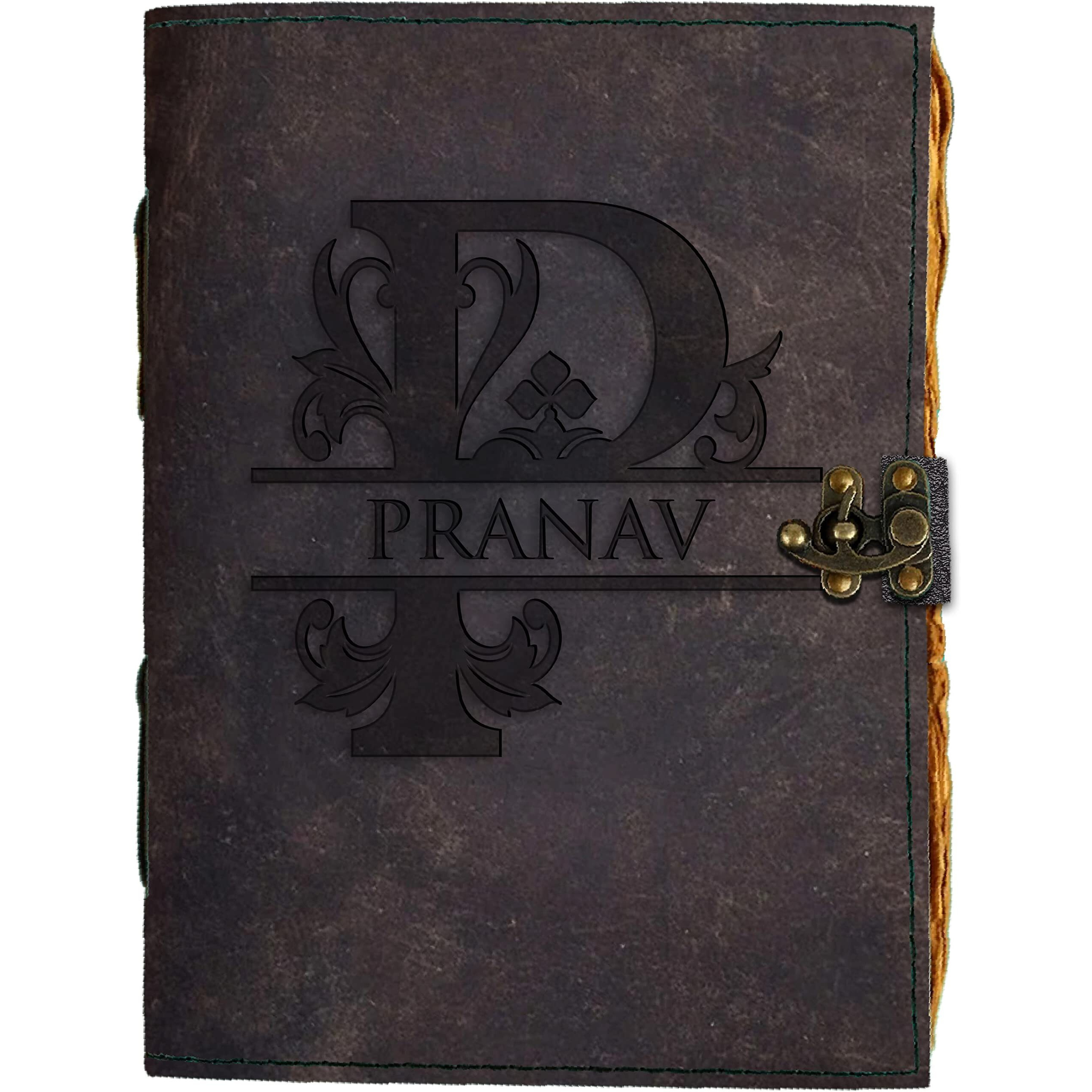 DI - KRAFT Handcrafted Personalised Leather Diary Pranav Printed Notebook with 200 Unruled Pages for Office and Personal Use (A5)