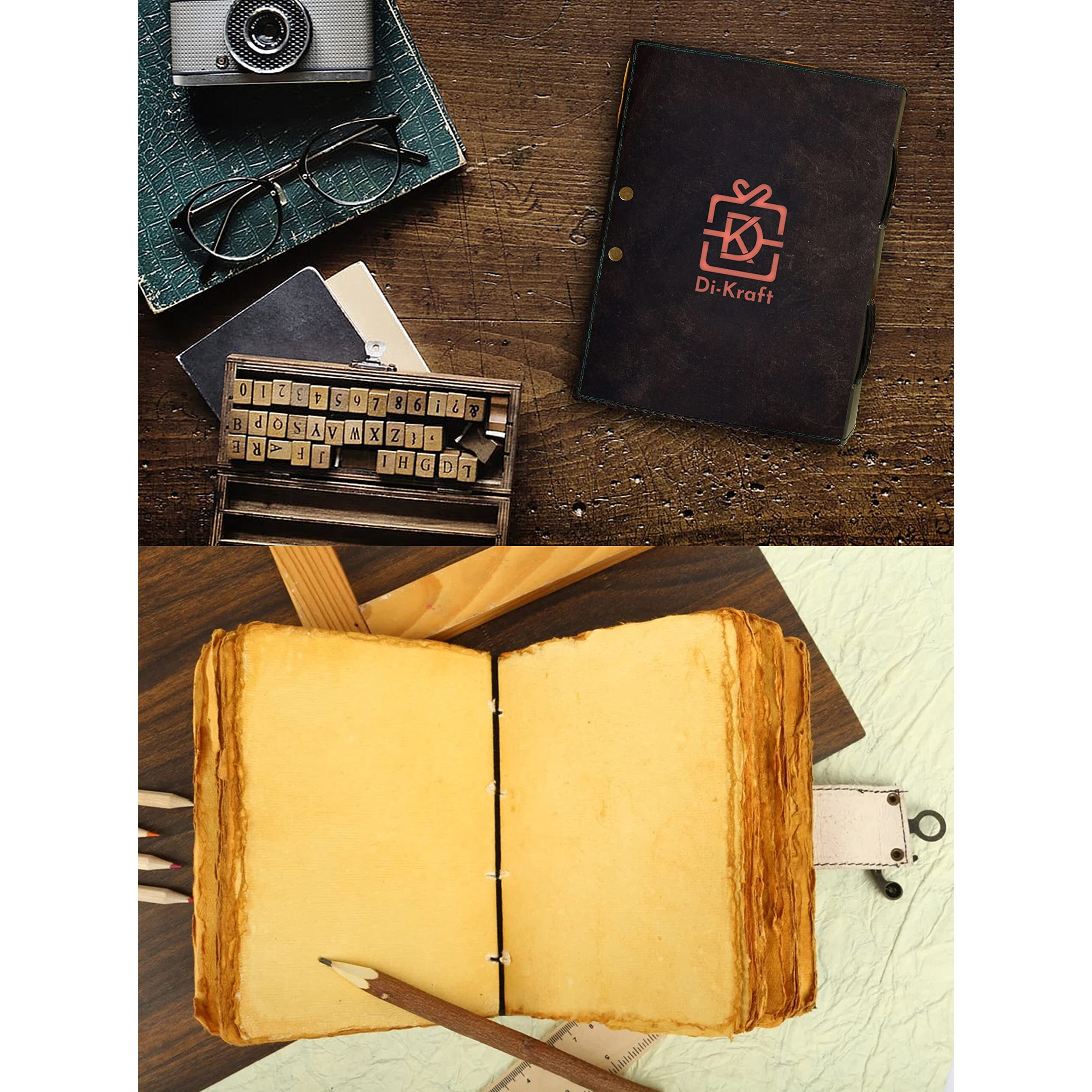 DI - KRAFT Handcrafted Personalised Leather Diary Pranav Printed Notebook with 200 Unruled Pages for Office and Personal Use (A5)