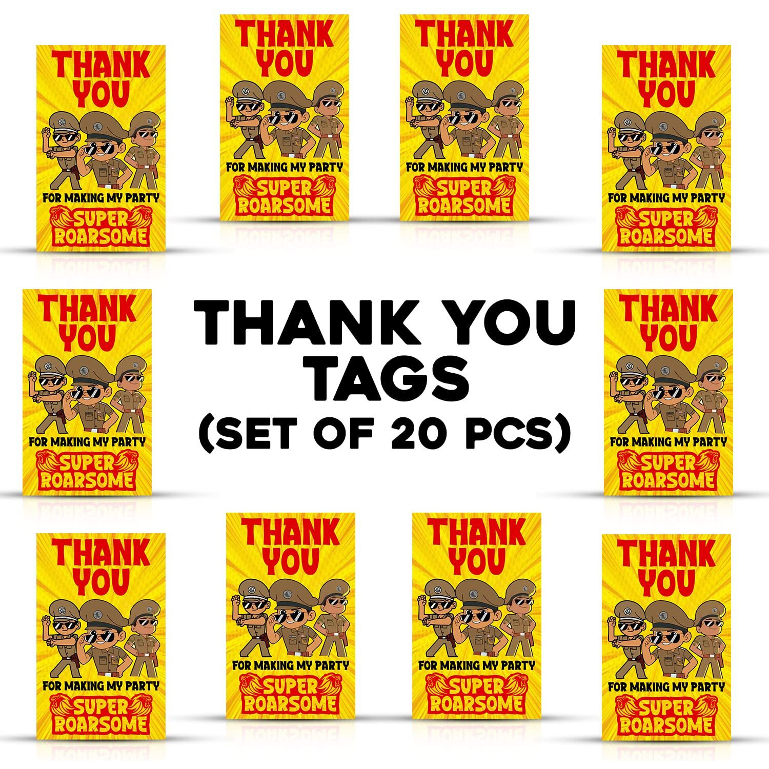 Zyozique Cartoon Theme Thank You for Making My Party Super Roarsome Tags for Birthday,Cartoon Theme Thank You Label Tags for Birthday,Wedding,Baby Shower,Thanksgiving Favor (Pack of 20)