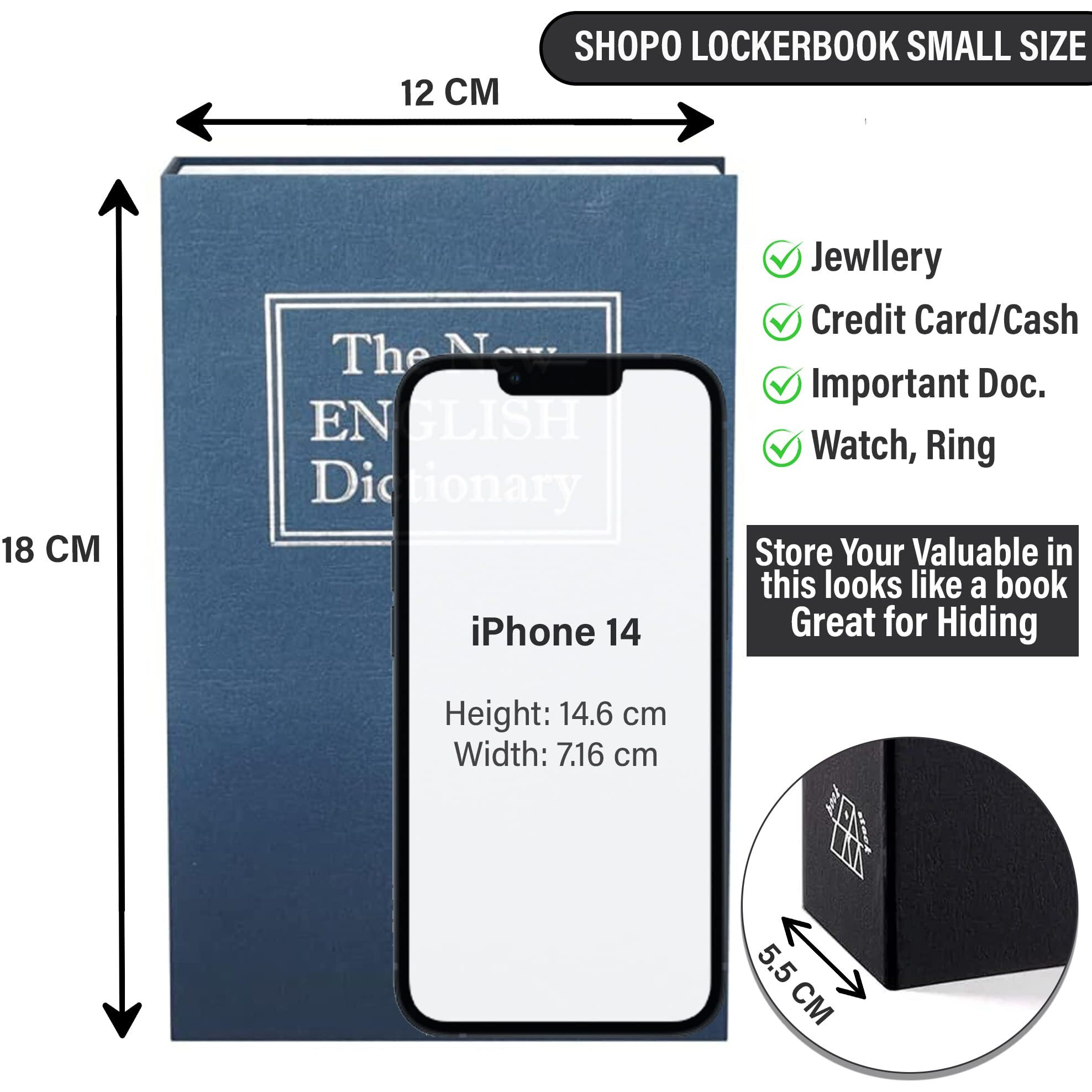 Shopo (LABEL) Book Locker Dictionary Stainless Steel Hidden Safe Jewellery Box/Cash Locker for Home and Office (18 x 12 x 5.5 cm) (Brown)