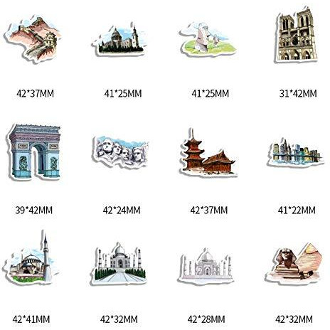 iDream World Architecture Theme Sticker Set (40 Pieces, 3-8 cm) - Decorative, Removable Paper Stickers for Scrapbooks, Laptops, Phone Cases, Gift Wrapping, Notebooks and DIY Crafts