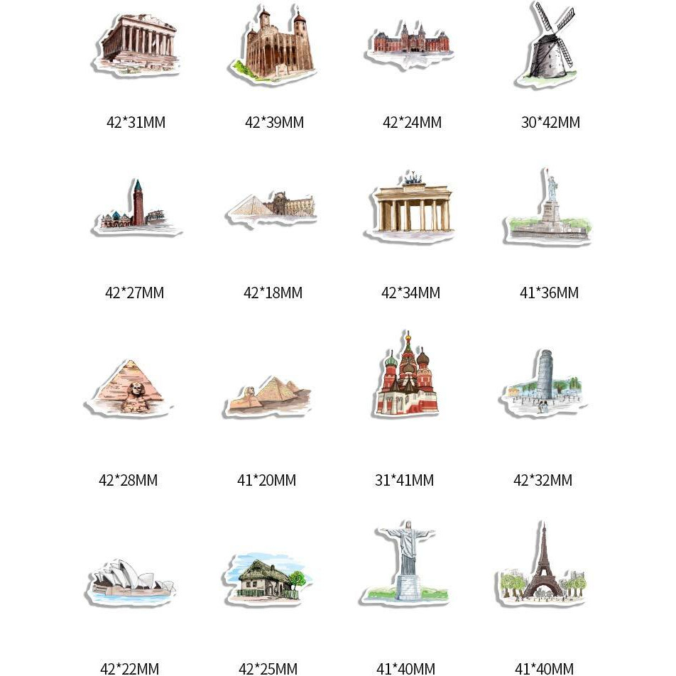 iDream World Architecture Theme Sticker Set (40 Pieces, 3-8 cm) - Decorative, Removable Paper Stickers for Scrapbooks, Laptops, Phone Cases, Gift Wrapping, Notebooks and DIY Crafts