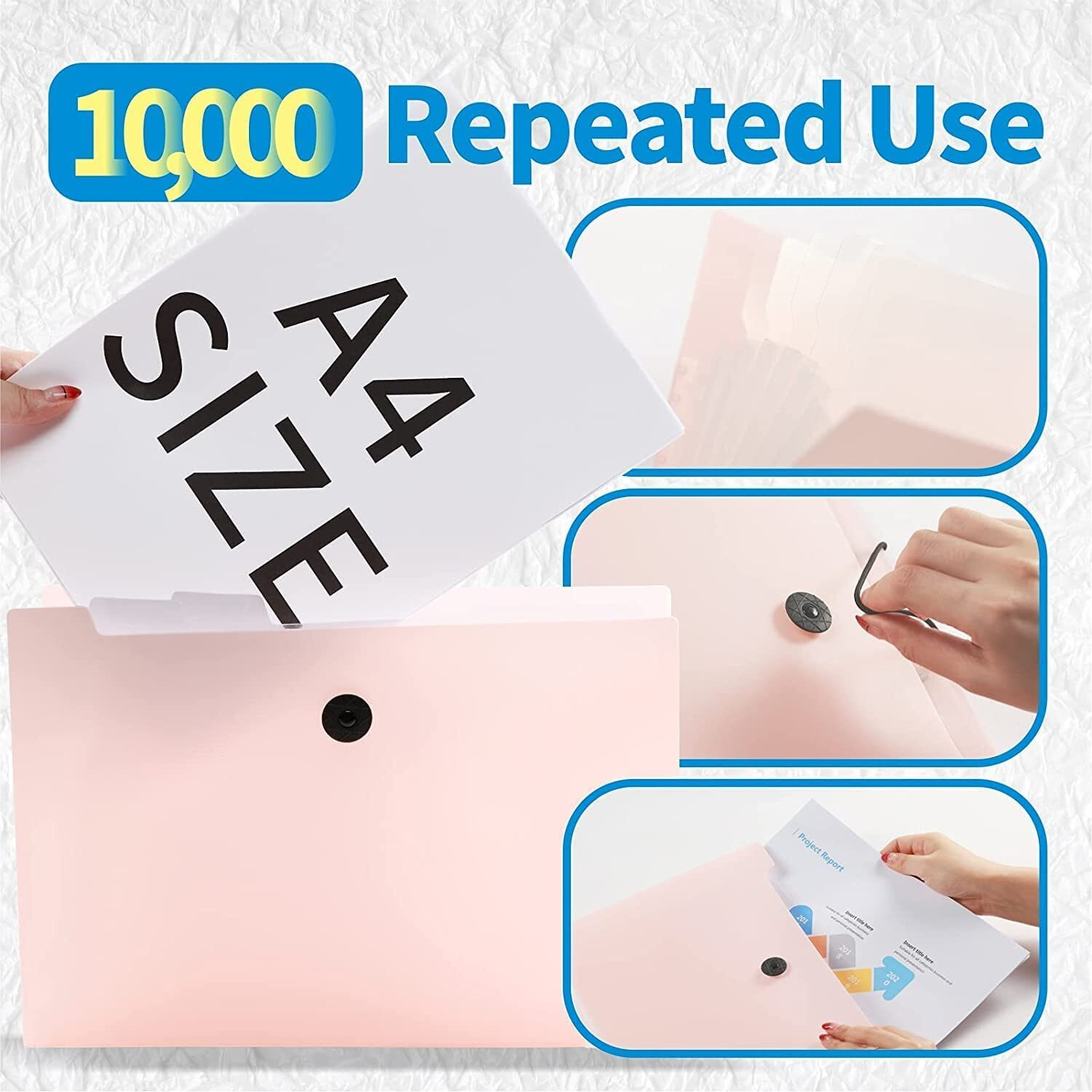 SKYFUN (LABEL) Plastic File Folders Paper Documents with Pockets Labels for Home, Office, School Work (8 Pockets)